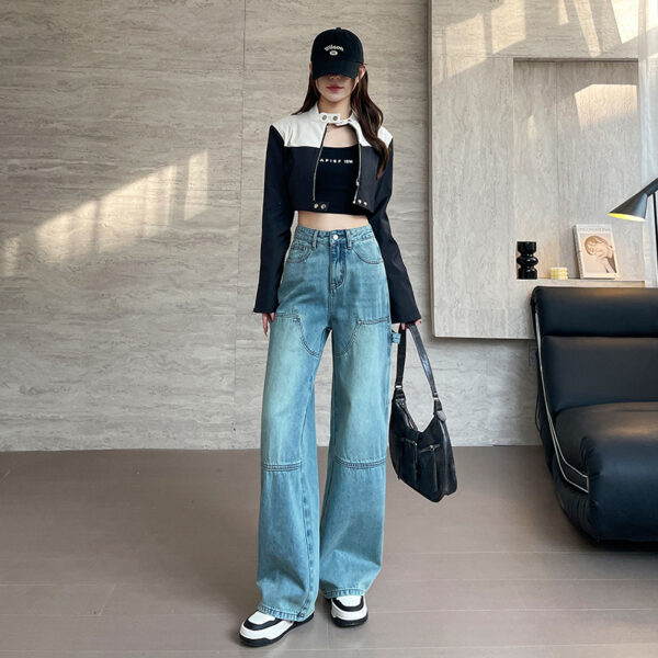 Spring Women’s High-Street Cargo Straight-Leg Jeans – Fashion-Forward Utility with a Flattering Fit