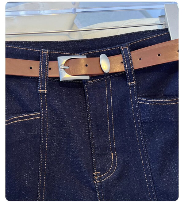 Fall 2024 Women’s High-Waisted Denim Blue Straight-Leg Jeans – Crescent Flare, Timeless Elegance