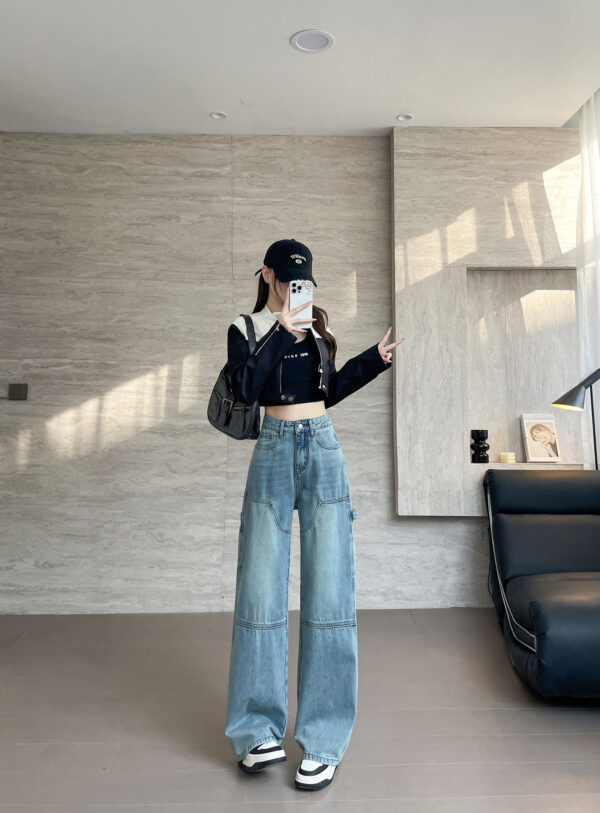 Spring Women’s High-Street Cargo Straight-Leg Jeans – Fashion-Forward Utility with a Flattering Fit