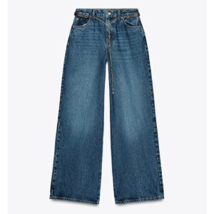 Y2K-Inspired Cool: Spring 2025 Nebesa Women’s Mid-Blue Wide-Leg Jeans with Chain Belt