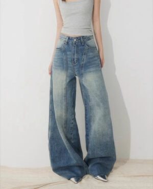 Spring Women’s High-Waisted Wide-Leg Denim Jeans – Retro Cool with a Modern Edge