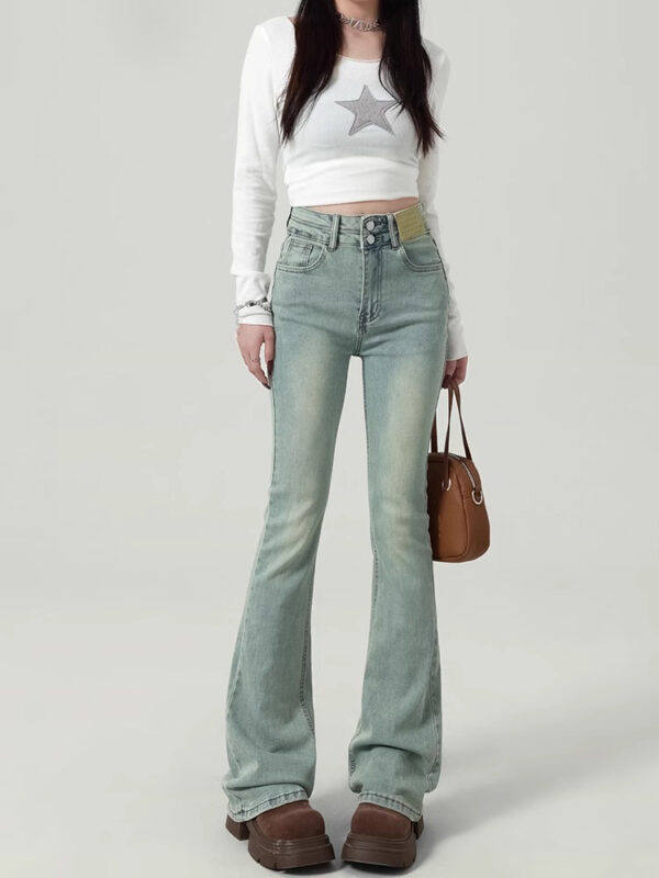 Spring Women’s High-Waisted Light Blue Flared Jeans – Stretch, Shape, and Shine in Every Step