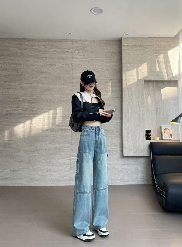 Spring Women’s High-Street Cargo Straight-Leg Jeans – Fashion-Forward Utility with a Flattering Fit