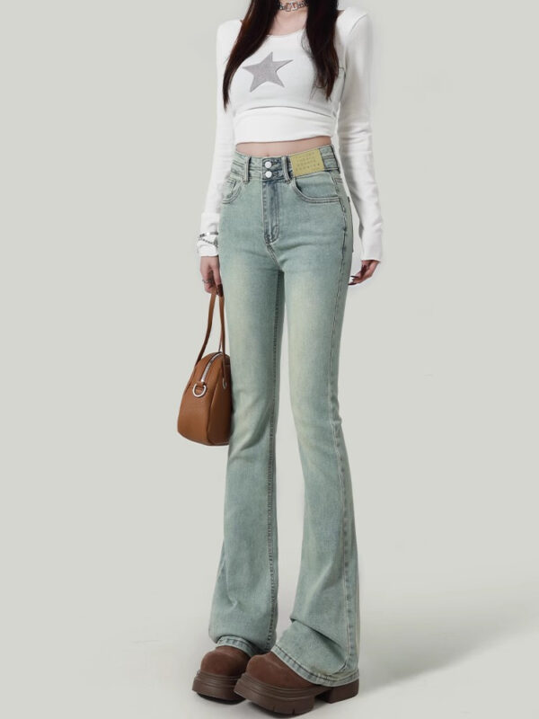 Spring Women’s High-Waisted Light Blue Flared Jeans – Stretch, Shape, and Shine in Every Step