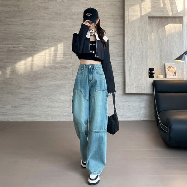 Spring Women’s High-Street Cargo Straight-Leg Jeans – Fashion-Forward Utility with a Flattering Fit