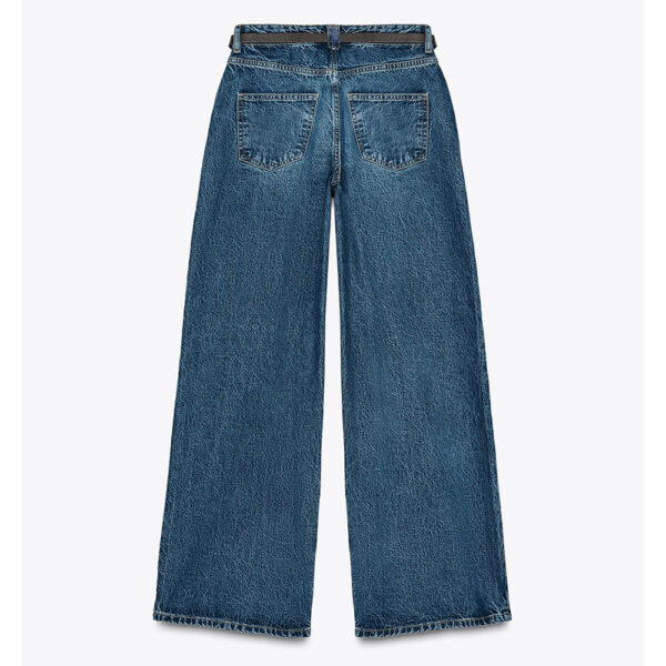 Y2K-Inspired Cool: Spring 2025 Nebesa Women’s Mid-Blue Wide-Leg Jeans with Chain Belt