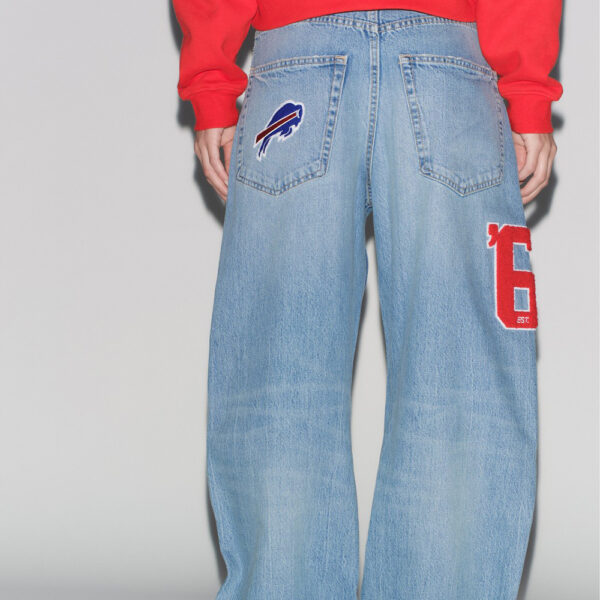 Sporty Meets Street: Spring 2025 Nebesa Women’s Sky Blue Mid-Rise Relaxed-Fit Jeans with NFL Details