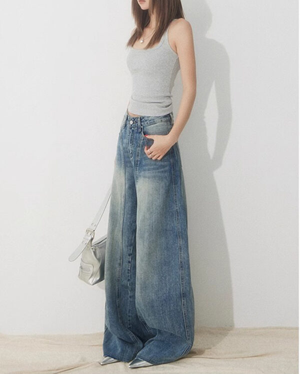 Spring Women’s High-Waisted Wide-Leg Denim Jeans – Retro Cool with a Modern Edge