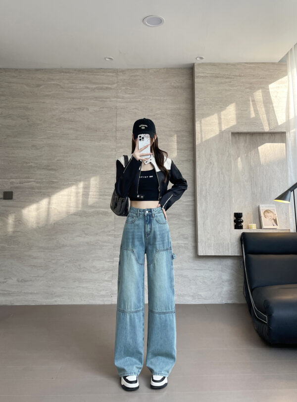 Spring Women’s High-Street Cargo Straight-Leg Jeans – Fashion-Forward Utility with a Flattering Fit