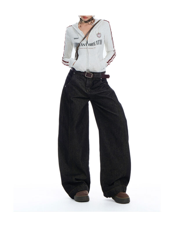 Spring Women’s Low-Waisted Loose-Fit Denim Pants – Flattering Knife-Cut Style in Original Indigo