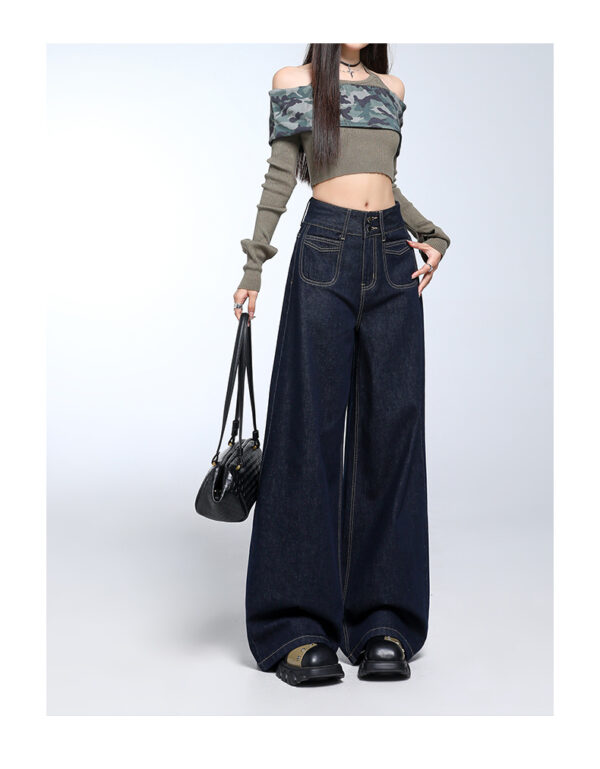 Spring Women’s High-Waisted Denim Blue Wide-Leg Jeans – Retro Elegance for Tall, Confident Style