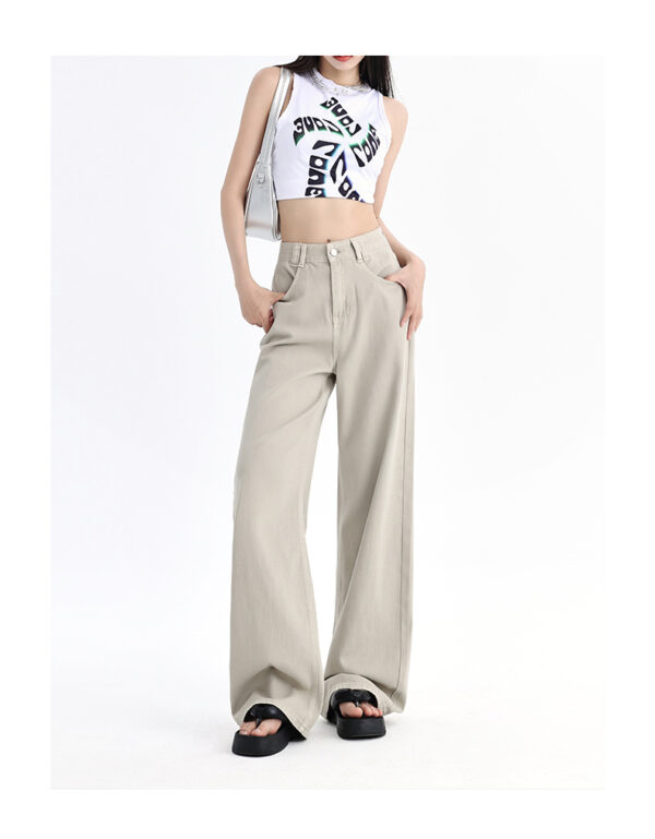 Women’s Straight-Leg Khaki Jeans – Wide-Leg Comfort, Slimming Fit for Petite Frames