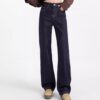 Women’s High-Waisted Denim Blue Wide-Leg Jeans – Cozy Style with Extra Length for Cooler Days