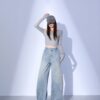 Spring Women’s Light Blue Retro Split Wide-Leg Banana Jeans – Effortless Style with a Flared, Flattering Fit