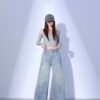 Spring Women’s Light Blue Retro Split Wide-Leg Banana Jeans – Effortless Style with a Flared, Flattering Fit
