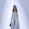 Spring Women’s Light Blue Retro Split Wide-Leg Banana Jeans – Effortless Style with a Flared, Flattering Fit