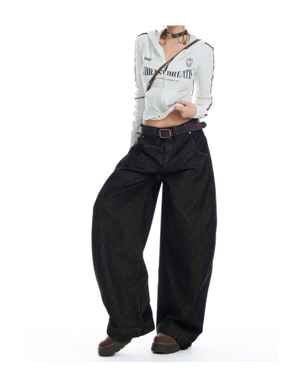 Spring Women’s Low-Waisted Loose-Fit Denim Pants – Flattering Knife-Cut Style in Original Indigo