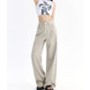 Women’s Straight-Leg Khaki Jeans – Wide-Leg Comfort, Slimming Fit for Petite Frames