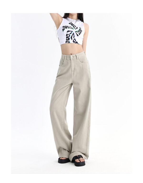 Women’s Straight-Leg Khaki Jeans – Wide-Leg Comfort, Slimming Fit for Petite Frames