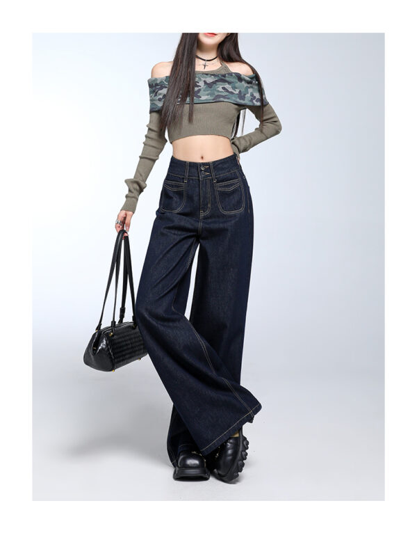Spring Women’s High-Waisted Denim Blue Wide-Leg Jeans – Retro Elegance for Tall, Confident Style