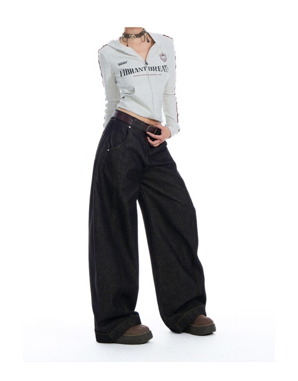 Spring Women’s Low-Waisted Loose-Fit Denim Pants – Flattering Knife-Cut Style in Original Indigo