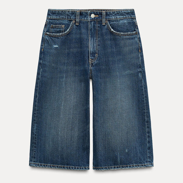 Spring 2025 Nebesa Women’s Sea Blue Cotton Mid-Rise Denim Shorts – Effortless Casual Chic