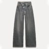 Redefine Casual Cool: Spring 2025 TRF Women’s Gray Cotton Double-Breasted Wide-Leg Jeans
