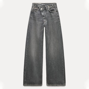 Redefine Casual Cool: Spring 2025 TRF Women’s Gray Cotton Double-Breasted Wide-Leg Jeans