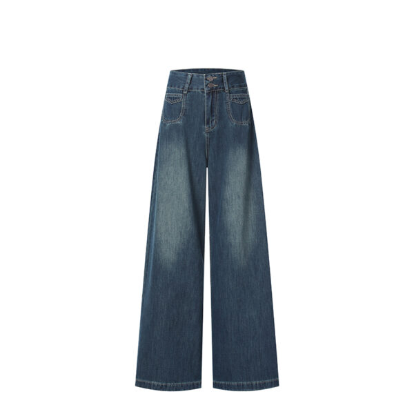 Spring Women’s High-Waisted Denim Blue Wide-Leg Jeans – Retro Elegance for Tall, Confident Style