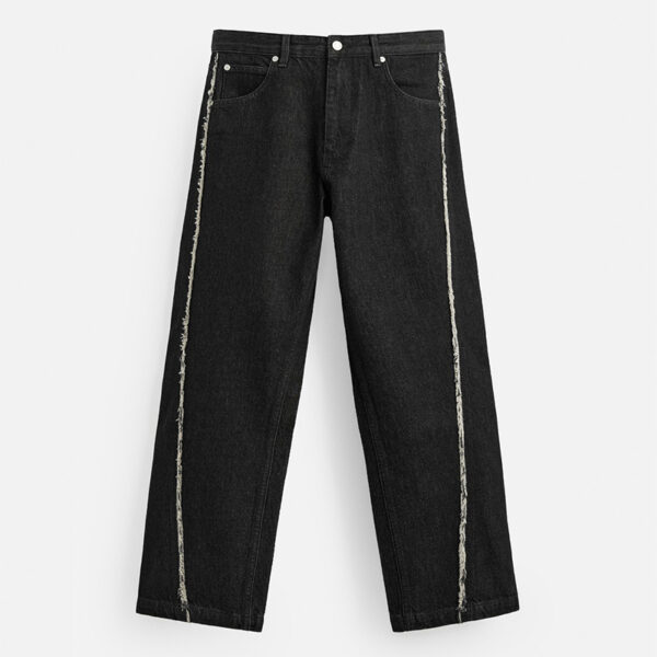 Laid-Back Edge: Spring Men’s Cotton Straight-Leg Jeans with Raw Hem & Stitch Detail