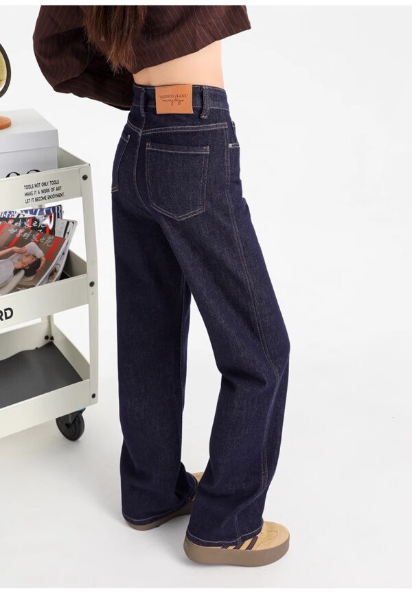 Women’s High-Waisted Denim Blue Wide-Leg Jeans – Cozy Style with Extra Length for Cooler Days