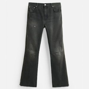 Spring 2025 Men’s Cotton Washed Ripped Zipper-Detail Bell-Bottom Jeans | Edgy Retro-Inspired Denim
