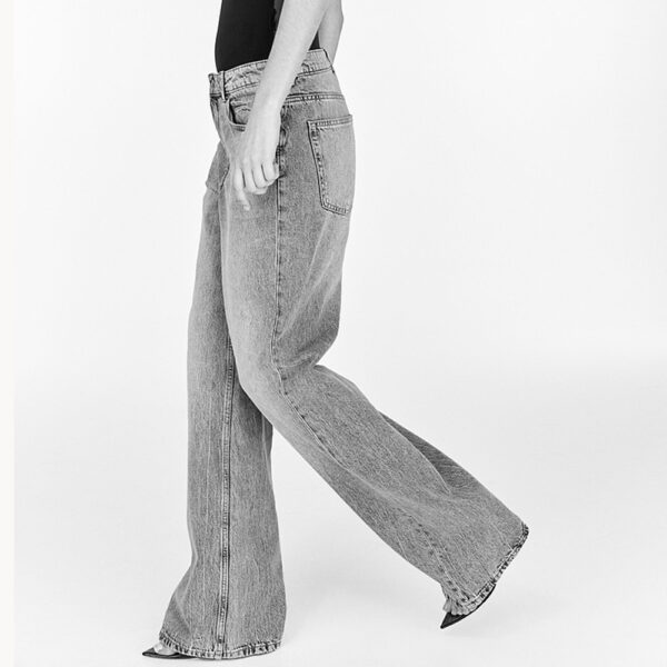 Breathable 5-Pocket Cotton High-Waisted Wide-Leg Straight Jeans for Women – Timeless Style, Everyday Comfort
