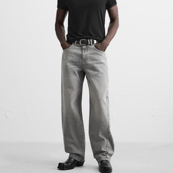 Spring Men’s Cotton Washed Loose-Fit Casual Jeans with Stitch Detailing – Everyday Comfort with Timeless Style