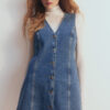 Spring Women’s French-Style A-Line Denim Long Dress