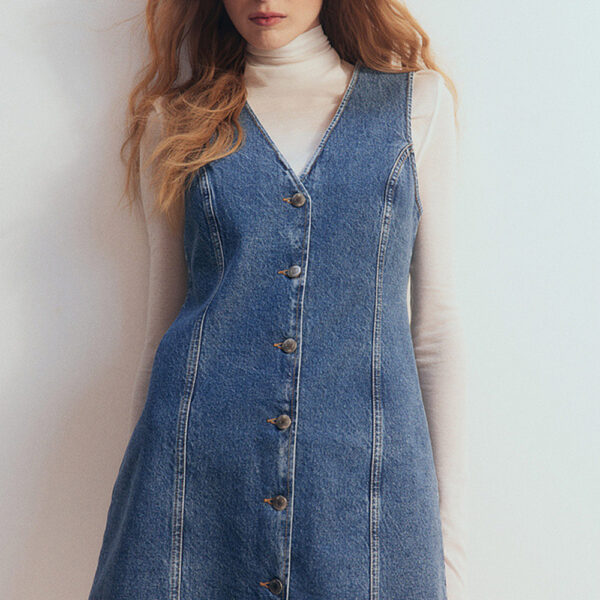 Spring Women’s French-Style A-Line Denim Long Dress
