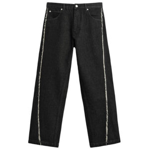 Spring 2025 Men’s Cotton Raw Hem Stitch Detail Loose-Fit Straight-Leg Denim Pants – Effortless Edge Meets Premium Casual Style