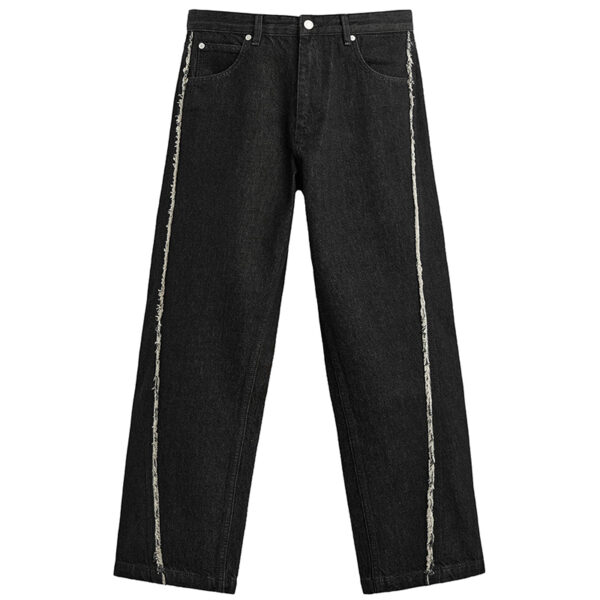 Spring 2025 Men’s Cotton Raw Hem Stitch Detail Loose-Fit Straight-Leg Denim Pants – Effortless Edge Meets Premium Casual Style