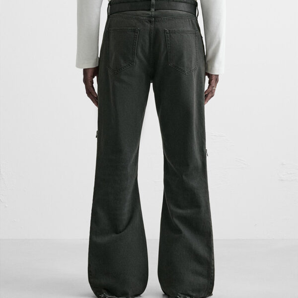 Spring 2025 Men’s Cotton Washed Ripped Zipper-Detail Bell-Bottom Jeans | Edgy Retro-Inspired Denim