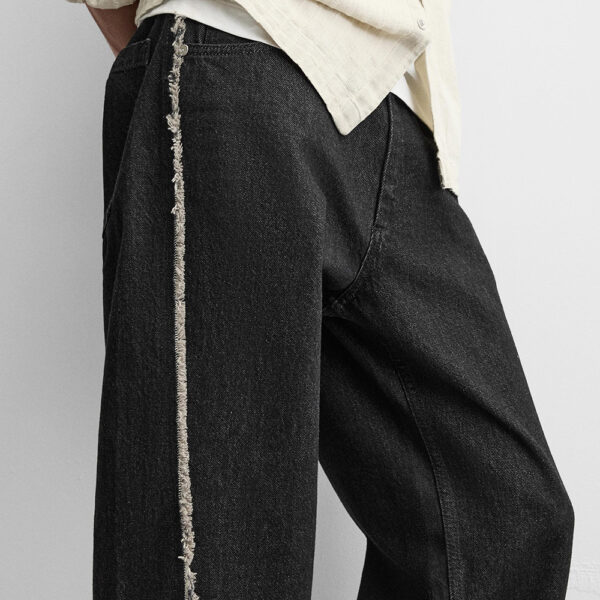 Spring 2025 Men’s Cotton Raw Hem Stitch Detail Loose-Fit Straight-Leg Denim Pants – Effortless Edge Meets Premium Casual Style