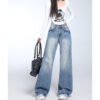 Spring Women’s Vintage Blue Wide-Leg Jeans – High-Street Style with a Draped Fit for Petite Frames