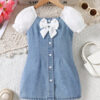 Girls' Casual Summer Slim-Fit Denim-Style Dress – Charming French-Inspired Design for Everyday Play