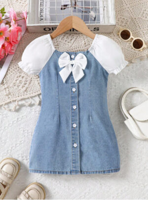 Girls' Casual Summer Slim-Fit Denim-Style Dress – Charming French-Inspired Design for Everyday Play