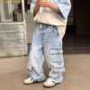 2025 New Korean-Style Boys' Loose Fit Vintage Denim Cargo Pants – Streetwear-Inspired Comfort for Trendy Toddlers