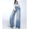 Spring Women’s Vintage Blue Wide-Leg Jeans – High-Street Style with a Draped Fit for Petite Frames