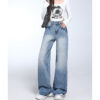 Spring Women’s Vintage Blue Wide-Leg Jeans – High-Street Style with a Draped Fit for Petite Frames