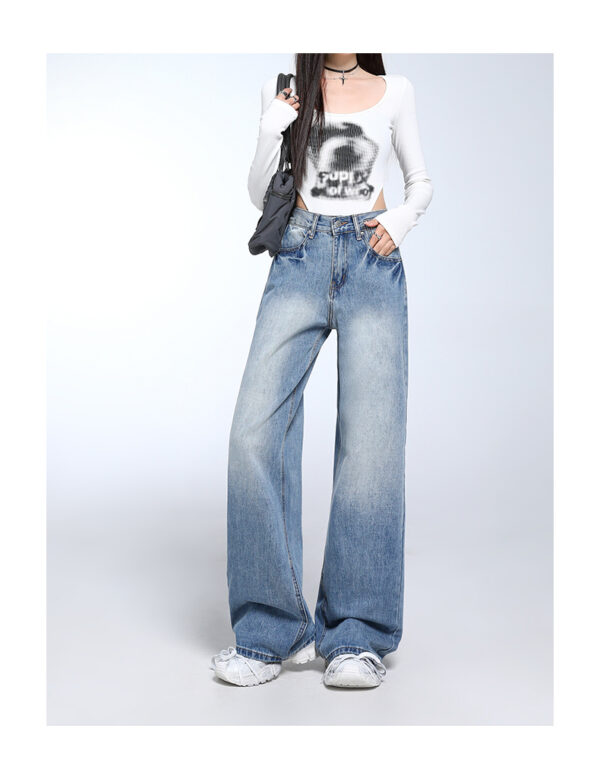 Spring Women’s Vintage Blue Wide-Leg Jeans – High-Street Style with a Draped Fit for Petite Frames