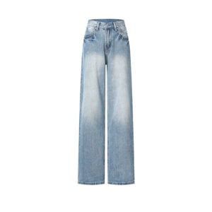 Spring Women’s Vintage Blue Wide-Leg Jeans – High-Street Style with a Draped Fit for Petite Frames