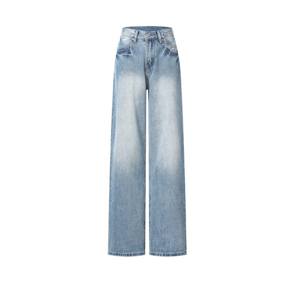 Spring Women’s Vintage Blue Wide-Leg Jeans – High-Street Style with a Draped Fit for Petite Frames