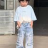 2025 New Korean-Style Boys' Loose Fit Vintage Denim Cargo Pants – Streetwear-Inspired Comfort for Trendy Toddlers